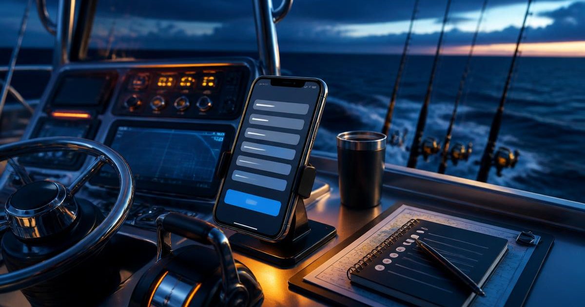 Phone displaying a booking form at a sportfishing boat helm